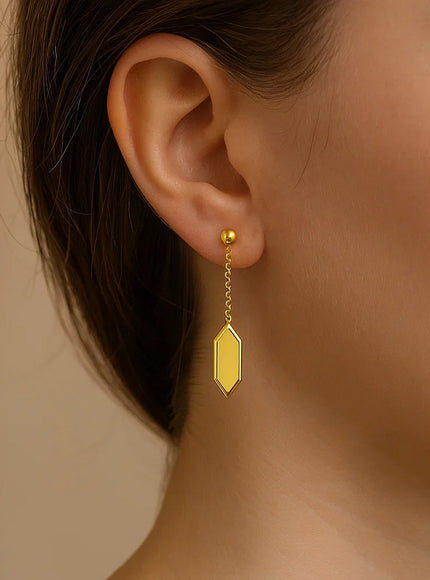 Hexagon Drop Earrings in 14K Yellow Gold