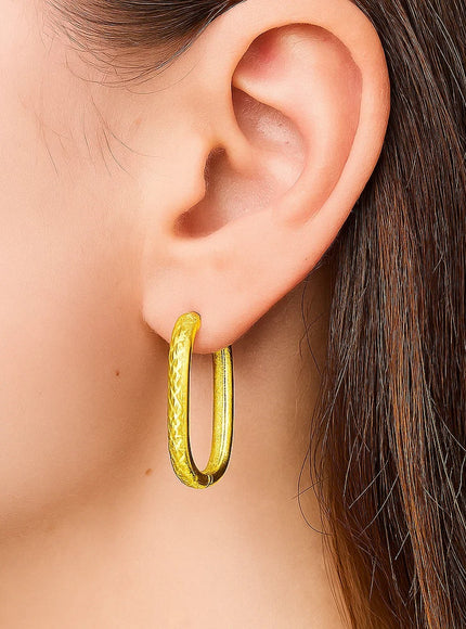Endless Engraved Paperclip Hoop Earrings in 14K Yellow Gold