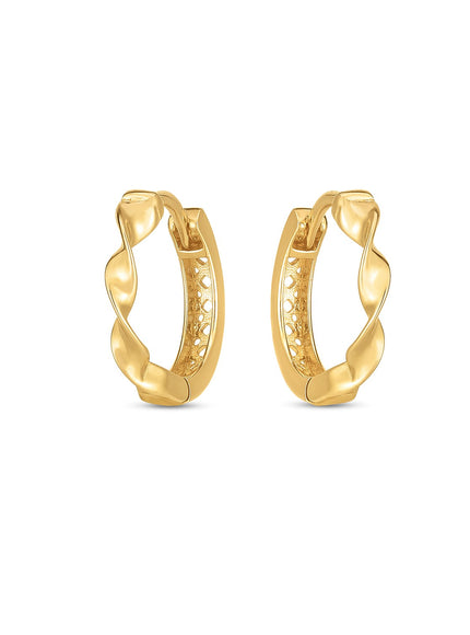 14k Yellow Gold Twist Huggie Hoops