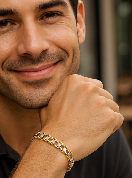 14k Two-Tone Gold Men's Bracelet with S Style Bar Links