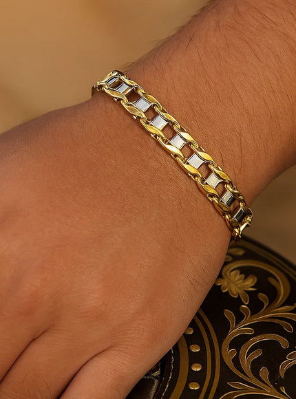 14k Two-Tone Gold Men's Bracelet with S Style Bar Links