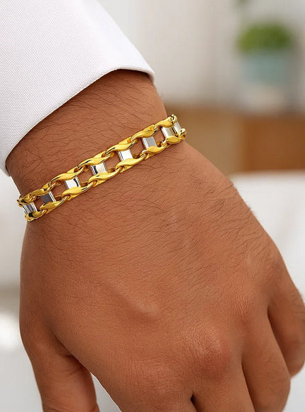 14k Two-Tone Gold Men's Bracelet with S Style Bar Links
