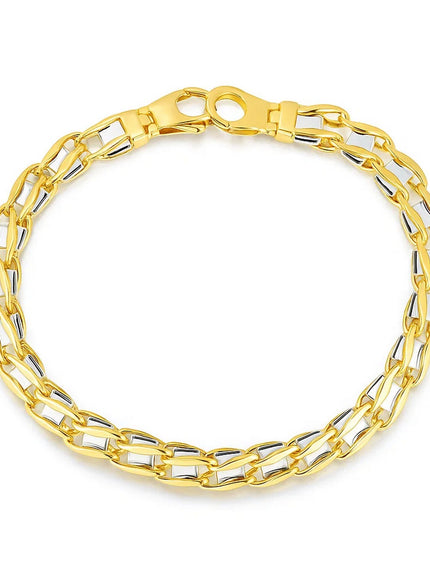 14k Two-Tone Gold Men's Bracelet with S Style Bar Links