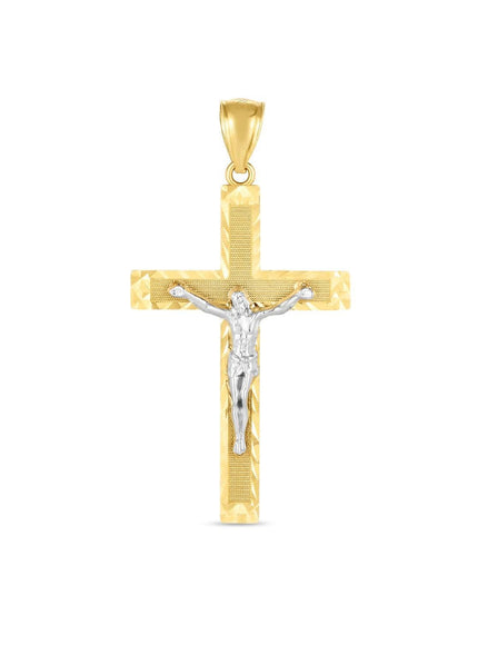 14k Two Tone Gold High Polish Diamond Cut Cross Pendant - Ellie Belle