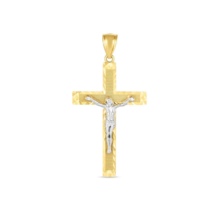 14k Two Tone Gold High Polish Diamond Cut Cross Pendant - Ellie Belle