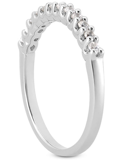 14k White Gold Fancy U Setting Shared Prong Diamond Wedding Ring Band