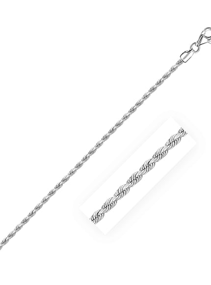 2.25mm 14k White Gold Solid Diamond Cut Rope Chain
