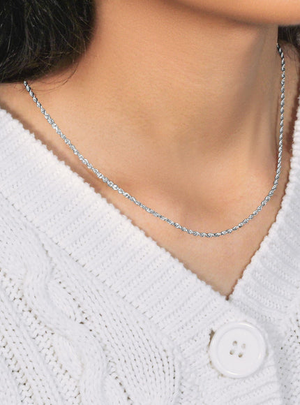 2.25mm 14k White Gold Solid Diamond Cut Rope Chain