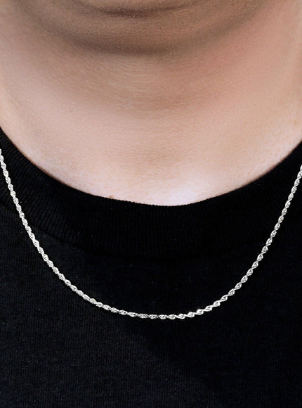 2.25mm 14k White Gold Solid Diamond Cut Rope Chain