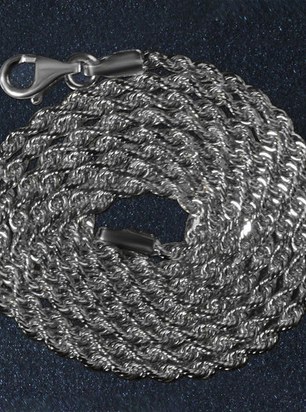 2.25mm 14k White Gold Solid Diamond Cut Rope Chain