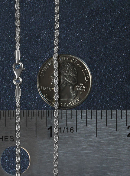 2.25mm 14k White Gold Solid Diamond Cut Rope Chain