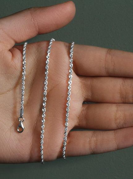 2.25mm 14k White Gold Solid Diamond Cut Rope Chain