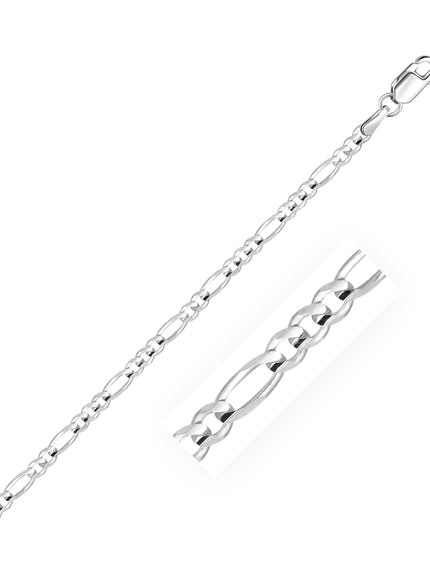 3.0mm 14k White Gold Solid Figaro Chain