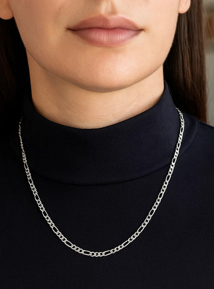 3.0mm 14k White Gold Solid Figaro Chain