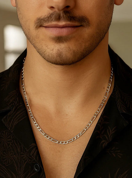3.0mm 14k White Gold Solid Figaro Chain