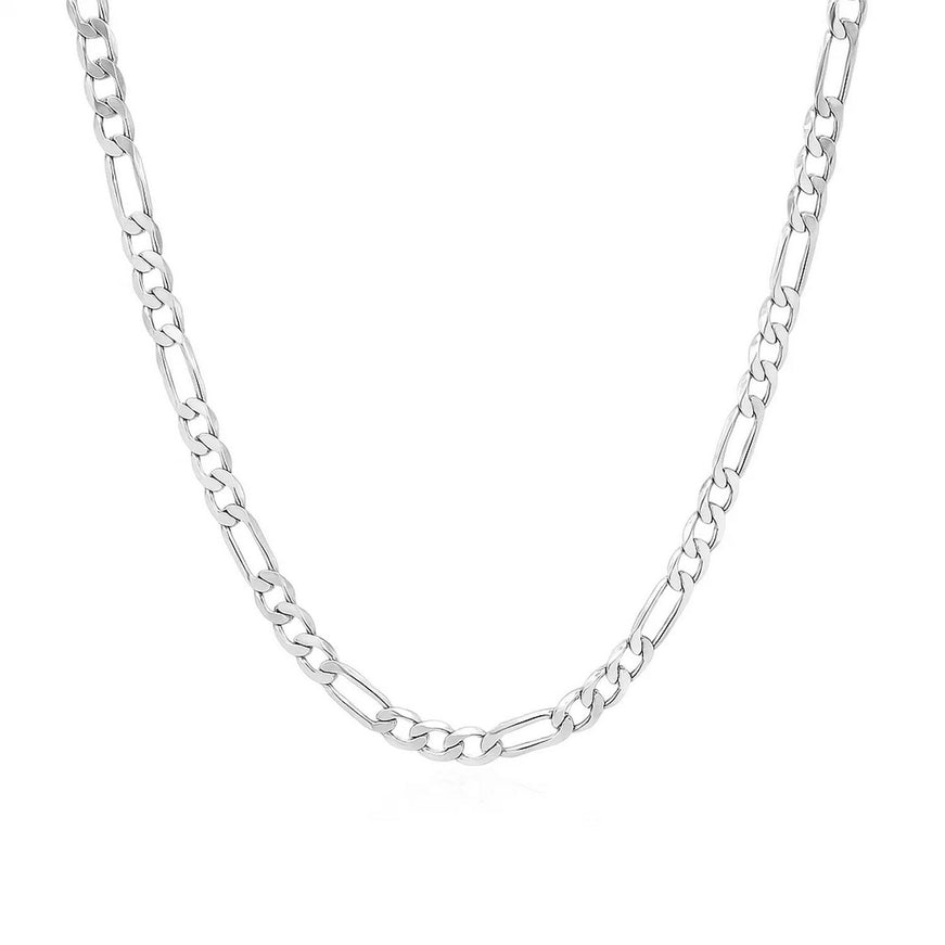 3.0mm 14k White Gold Solid Figaro Chain