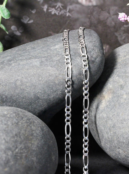 3.0mm 14k White Gold Solid Figaro Chain