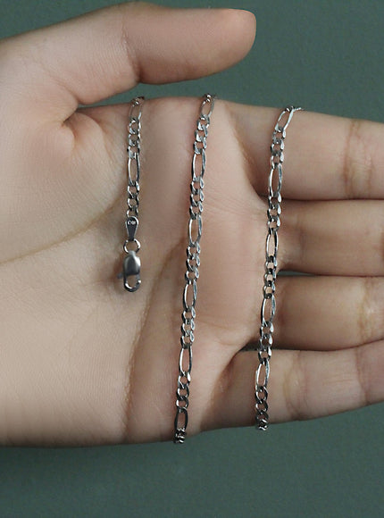 3.0mm 14k White Gold Solid Figaro Chain
