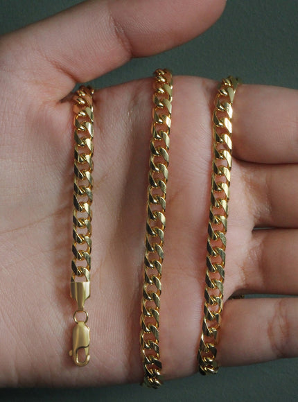 4.4mm 14k Yellow Gold Solid Miami Cuban Chain