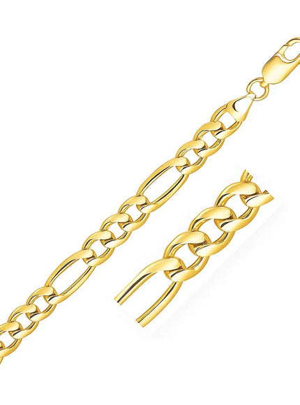 7.0mm 14k Yellow Gold Solid Figaro Bracelet