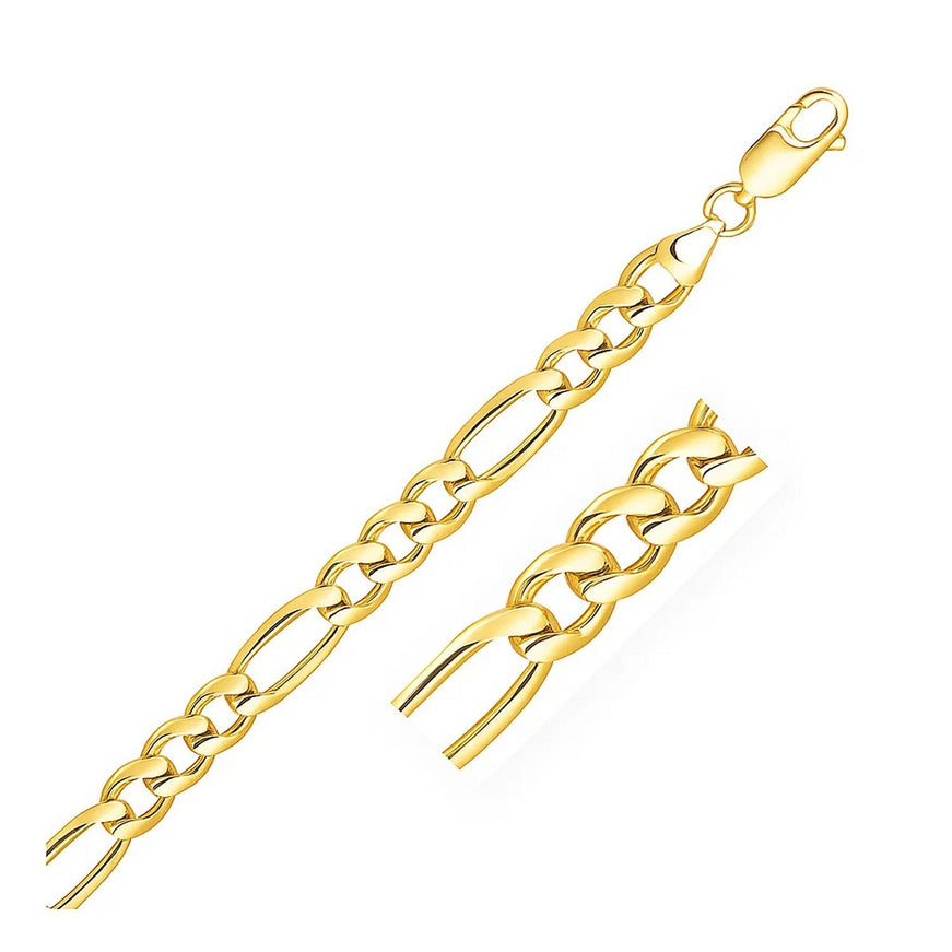 7.0mm 14k Yellow Gold Solid Figaro Bracelet