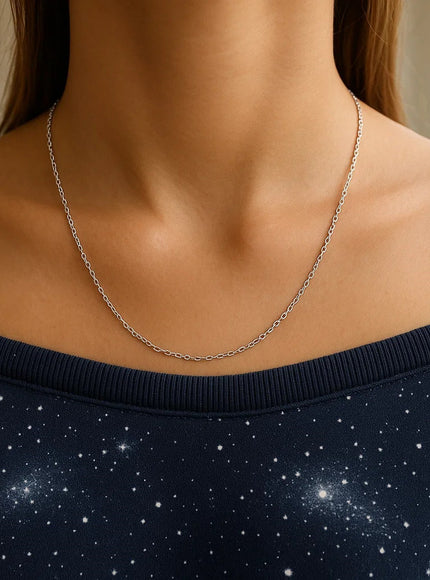 14k White Gold Cable Link Chain 0.5mm