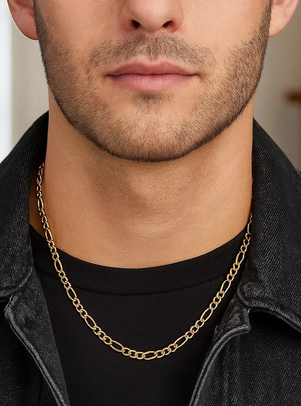 4.5mm 14k Yellow Gold Solid Figaro Chain