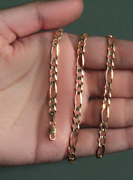 4.5mm 14k Yellow Gold Solid Figaro Chain