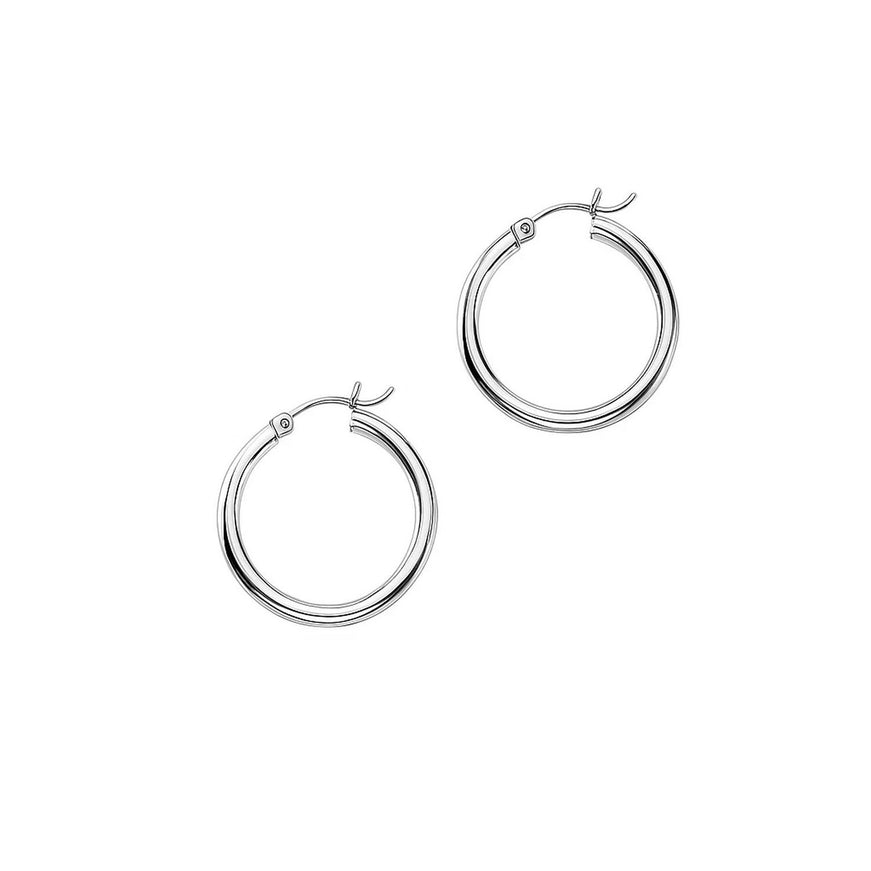 14k White Gold Polished Hoop Earrings (2- mm)