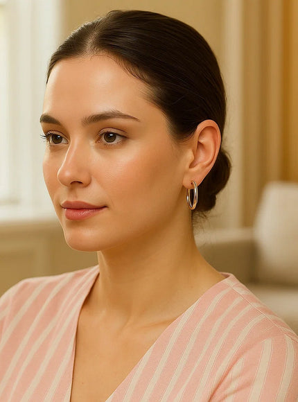 14k White Gold Polished Hoop Earrings (2- mm)