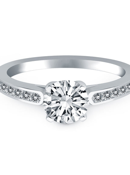 14k White Gold Diamond Channel Cathedral Engagement Ring