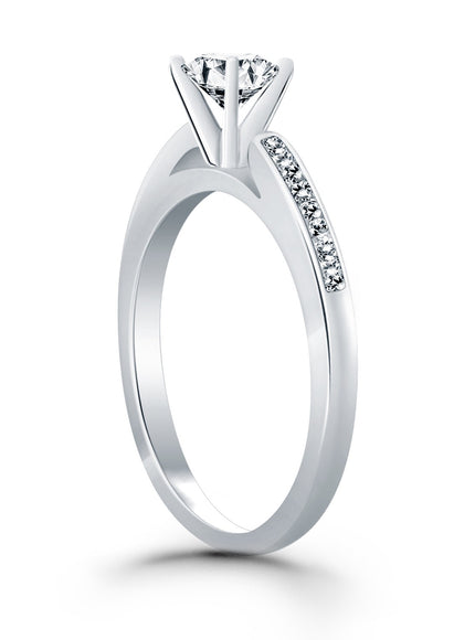 14k White Gold Diamond Channel Cathedral Engagement Ring