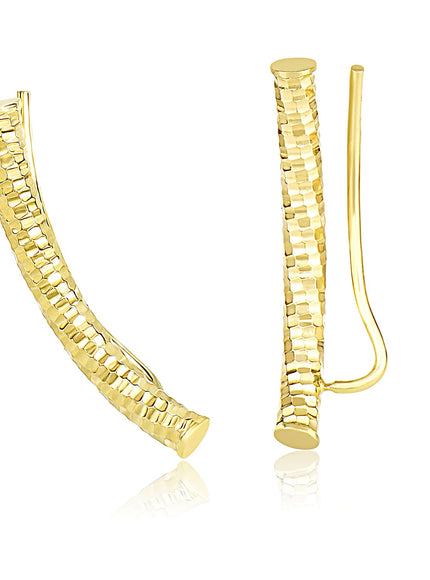 14k Yellow Gold Curved Tube Earrings with Diamond Cuts