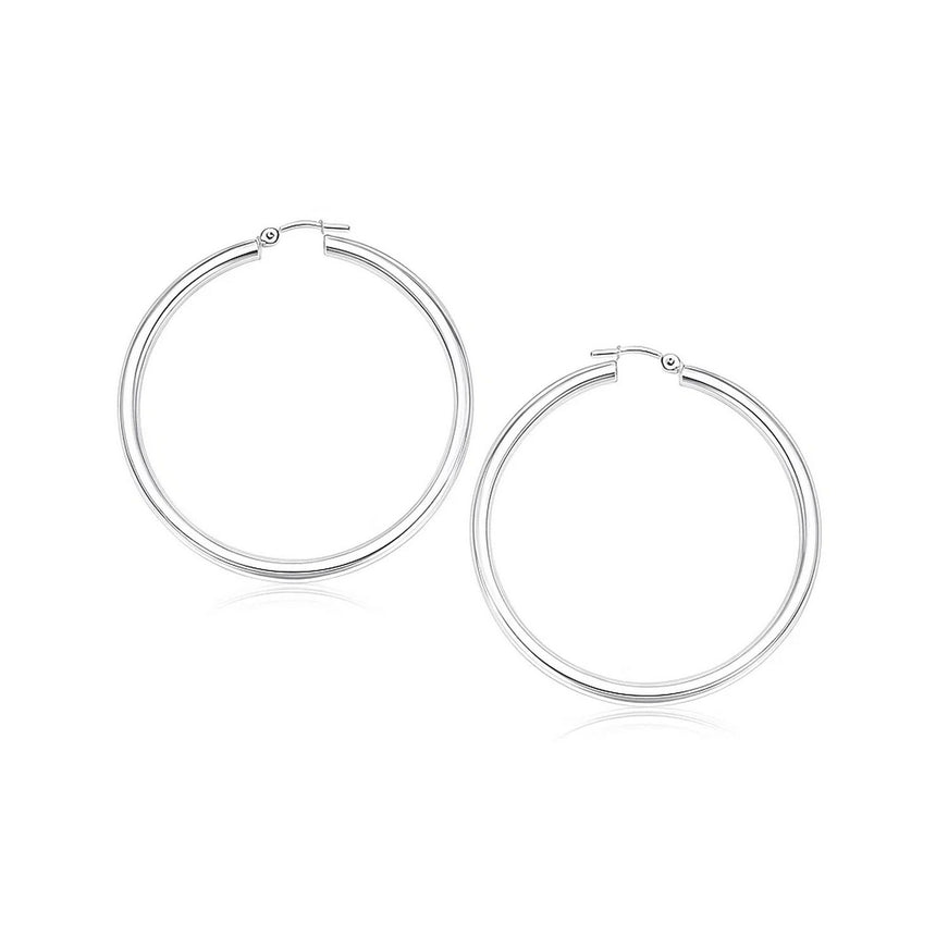 14k White Gold Polished Hoop Earrings (25 mm)