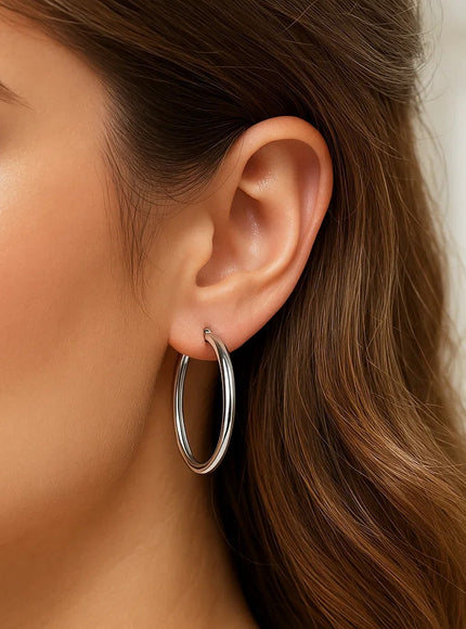 14k White Gold Polished Hoop Earrings (25 mm)