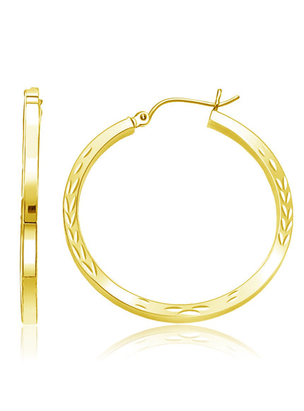 14k Yellow Gold Diamond Cut Hoop Earrings