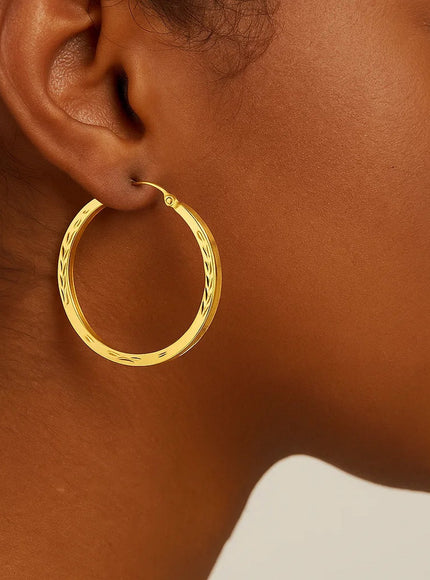 14k Yellow Gold Diamond Cut Hoop Earrings