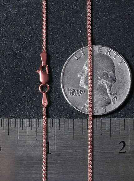 14k Rose Gold Diamond Cut Round Wheat Chain 1.1mm