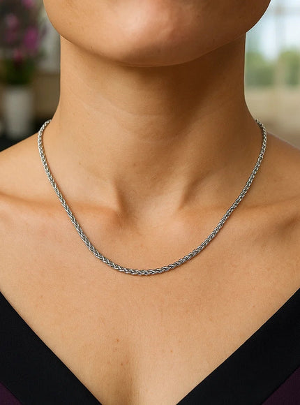 2.1mm 14k White Gold Round Wheat Chain