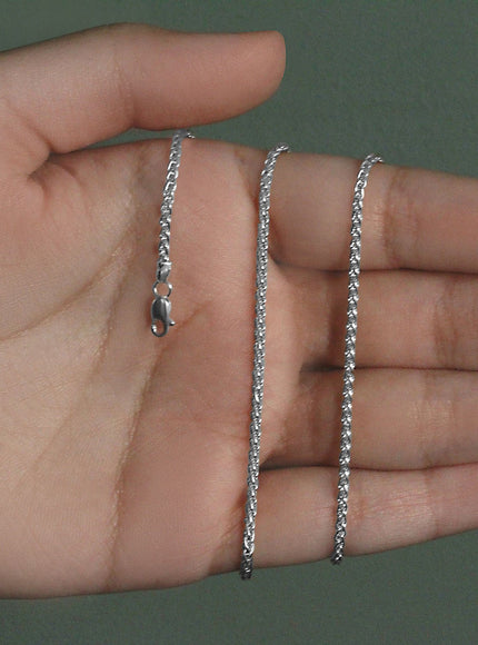 2.1mm 14k White Gold Round Wheat Chain