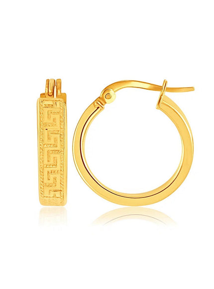 14k Yellow Gold Greek Key Small Hoop Earrings