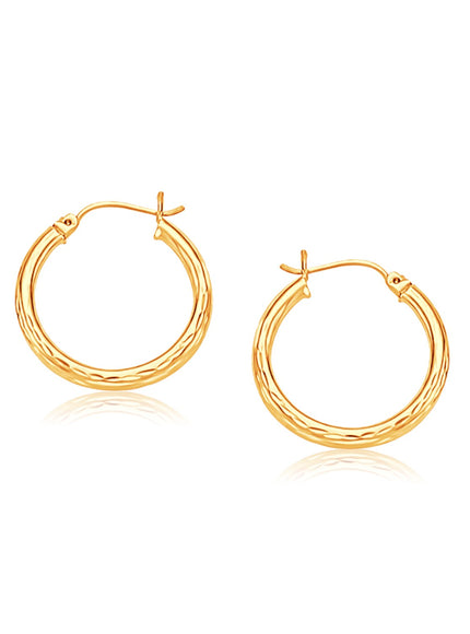 14k Yellow Gold 25mm Diameter Hoop Earring with Diamond-Cut Finish
