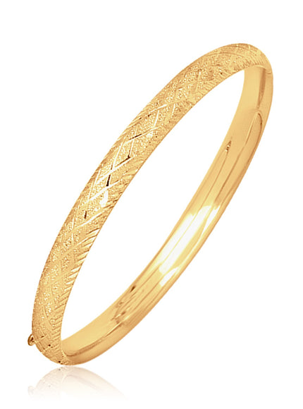 14k Yellow Gold Diamond Cut Design Dome Motif Children's Bangle