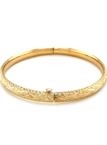 14k Yellow Gold Diamond Cut Design Dome Motif Children's Bangle