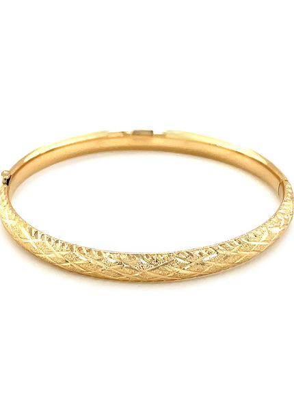 14k Yellow Gold Diamond Cut Design Dome Motif Children's Bangle