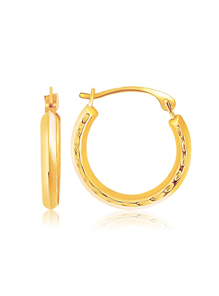 14k Yellow Gold Hoop Earrings with Textured Detailing