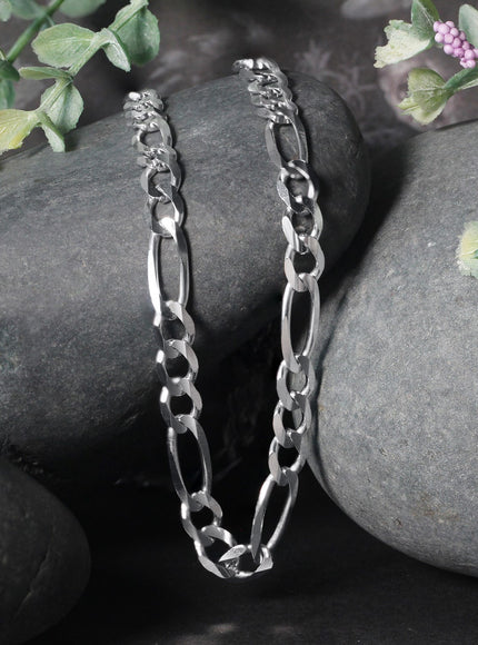6.0mm 14k White Gold Solid Figaro Chain
