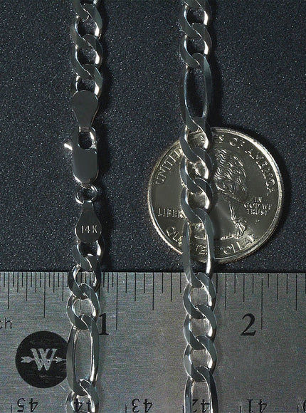6.0mm 14k White Gold Solid Figaro Chain