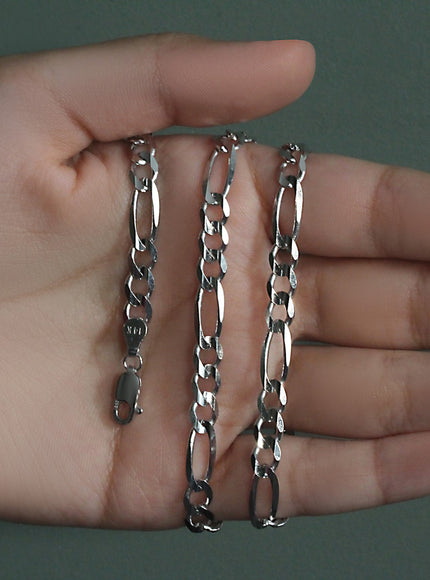 6.0mm 14k White Gold Solid Figaro Chain