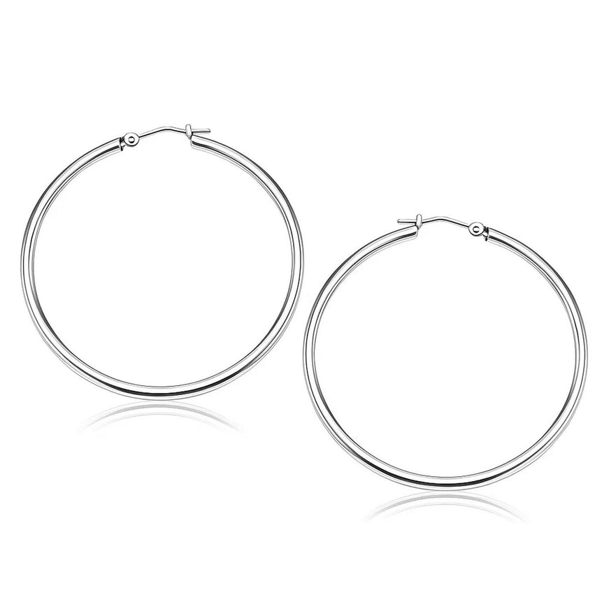 14k White Gold Polished Hoop Earrings (40 mm)